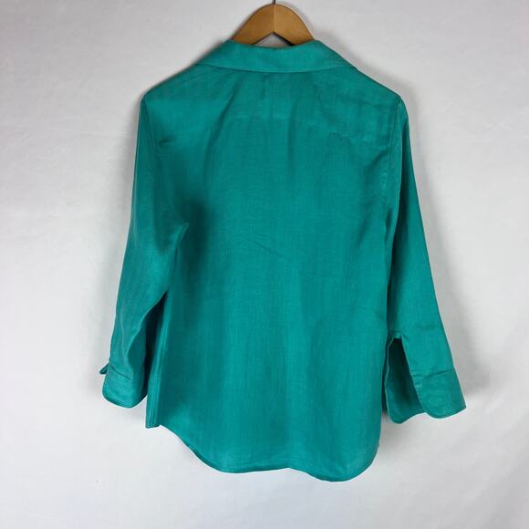 Lauren Ralph Lauren Linen Button Up Chic Resort Blouse Green Women's Size Medium - Picture 2 of 7